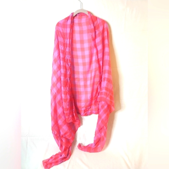 100" Oversized Pink Plaid Lightweight Scarf - Picture 1 of 3